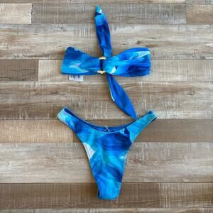 VDM Reversible Bikini Bandeau Set in Blue Tide Size S